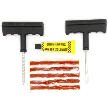 Imagem de Kit Conserto Rápido de Pneu Sem Câmara (Macarrão) | Reparo de Emergência para Carro, Moto, Quadriciclo e Bicicleta | Inclui Escareador, Aplicador, Cola e 3 Reparos | Segurança e Praticidade