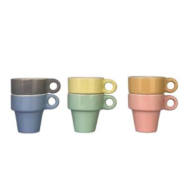 Imagem de Jogo de Xícaras de Café e Chá Coloridas com Suporte, Kit com 6 Canecas Empilháveis