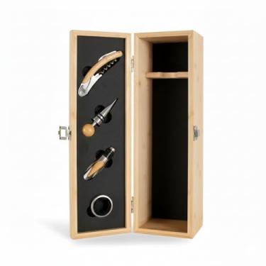 Imagem de Kit Vinho 4 Peças com Caixa de Bambu Premium: Saca-Rolha, Corta-Gotas Tampa e Bico