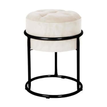 Imagem de Puff Banqueta de Ferro com Argola - Decoração para Quarto, Sala, Penteadeira e Ambientes Modernos puff redondo para Quarto, Sala e Penteadeira em Ambientes Modernos(PRETO E BEGE)