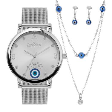 Imagem de Kit Relógio Condor Feminino Mimos E Sutilezas Prata - Co2036mzq/k4k