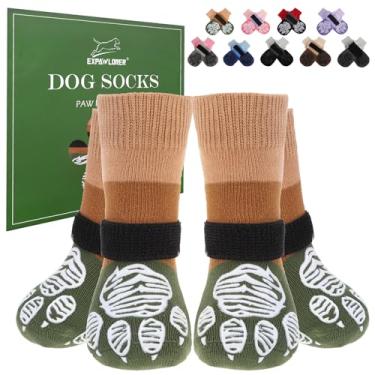 Imagem de EXPAWLORER Meias antiderrapantes para cães para evitar lamber patas, sapatos de cachorro para inverno frio, botas de cachorro para pisos de madeira, botas de cachorro e protetores de patas com garras