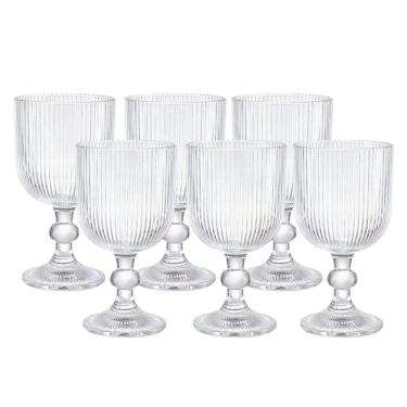 Imagem de Jogo 6 Taça De Vidro Transparente Canelada 380ml Em Casa Tem