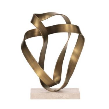 Imagem de Escultura Decorativa Industrial De Metal Dourado Entrelaçado Base De Pedra 26x18cm Mart