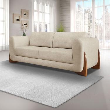 Imagem de Sofá 2 Lugares 1,80m Linho Bouclé Bege Com Detalhes Em Madeira - Jobim Lucadi Home