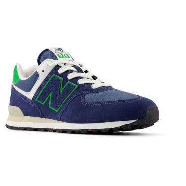 Imagem de New Balance Tênis infantil 574 V1 com cadarço, Nb azul marinho/verde alpino, 17