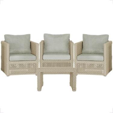 Imagem de Mesa E 3 Poltronas Madri Corda Náutica Estofado 3 Trama Rami