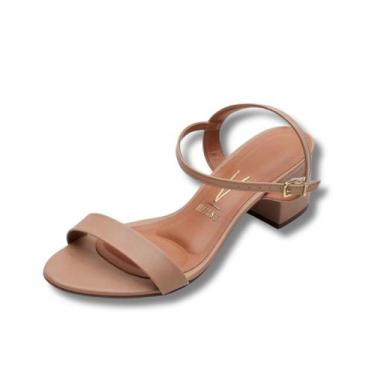 Imagem de Sandália Vizzano Salto Grosso Feminina Com Fivela Conforto, Bege, 36