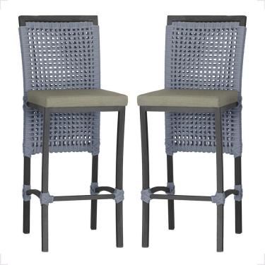 Imagem de 2 Banqueta Em Alumínio Roma Preta Corda Náutica Tecido 8 Prata