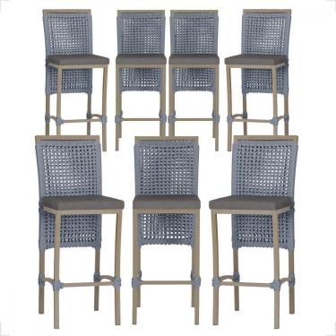 Imagem de 7 Banqueta Em Alumínio Roma Fendi Corda Náutica Tecido 11 Prata Unico