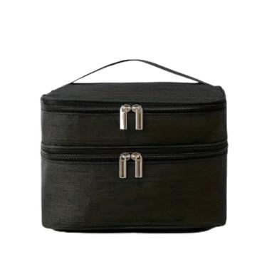 Imagem de NECESSAIRE DE VIAGEM BOLSA DUPLA ORGANIZADOR DE MAQUIAGEM HIGIENE PESSOAL FEMININA COR PRETA