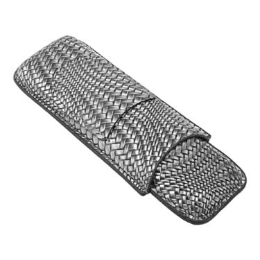 Imagem de AUNMAS Estojo para Charuto Com 2 Suportes, Umidificador de Viagem, Padrão Leve, Couro Tecido, Bolso Frontal, Estilo Vintage, Presentes para Homens (Prata)