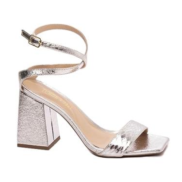 Imagem de SANDALIA FEMENINO TORRICELLA SALTO ALTO NAPA METALIZADO PRATA FIVELA DE AJUSTE NA COR DOURADO, NÚMERO 37