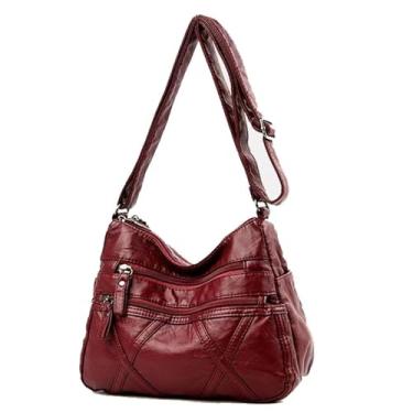 Imagem de Bolsas transversais de couro para mulheres, bolsa de ombro de couro macio com vários bolsos com alça ajustável, 25 x 18,8 x 11 cm, Vermelho, Medium, Bolsa tiracolo