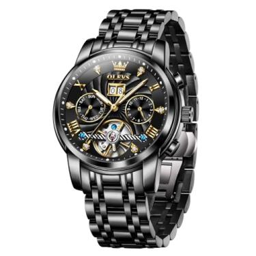 Imagem de OLEVS Relógios masculinos analógicos automáticos mecânicos masculinos luxuosos à prova d'água diamante relógio masculino casual de aço inoxidável turbilhão mostrador grande dia data relógio clássico