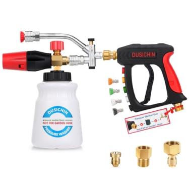 Imagem de DUSICHIN Canhão de espuma de arma curta 1/10.2 cm conector rápido lavadora de pressão, kit de pistola de espuma de lavagem de carro, acessório de conector duplo, 5 pontas de bocal de lavadora de