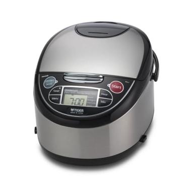 Imagem de Tiger JAX-T18U-K Panela de arroz Micom 10 xícaras (não cozida) com vaporizador de alimentos e cozimento lento, aço inoxidável preto