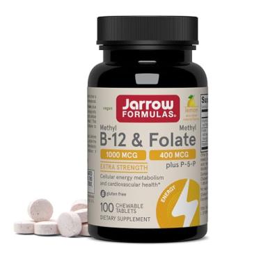 Imagem de Jarrow Formulas Metil B12 e Folato de Metil - 100 Comprimidos mastigáveis, Limão - Vitamina B12 e B9 Bioativa - Auxilia na produção de energia, Função Cerebral e Metabolismo - Sem Glúten - 100 Porções