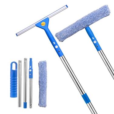 Imagem de MRDARENSU Kit profissional de limpeza de janelas, rodo de janela 2 em 1 com postes de extensão de 119 cm, adequado para janelas internas e externas, vidro alto, janelas altas, limpeza de para-brisa de