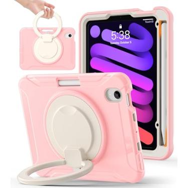 Imagem de BATYUE Capa para iPad Mini 7 (A17 Pro) 2024/iPad Mini 6 (A15 Bionic) 2021 21.1 cm, capa protetora resistente à prova de choque com suporte para lápis/suporte giratório de 360°, para crianças, rosa