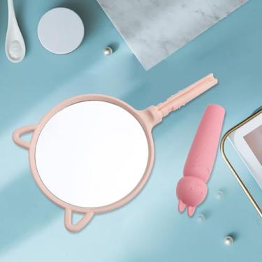Imagem de Espelho portátil, espelho compacto com alça ajustável, mini espelho dobrável para maquiagem, espelho de mão profissional com orifício para pendurar, espelho portátil multiuso de viagem de um lado para