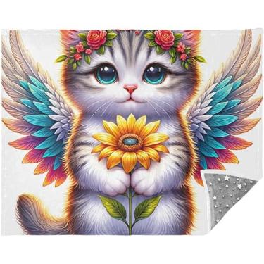 Imagem de TSENQUE Manta floral personalizada de gatinho fofo para sofá ao ar livre para homens mulheres boho grande confortável sofá 177,8 cm x 139,7 cm