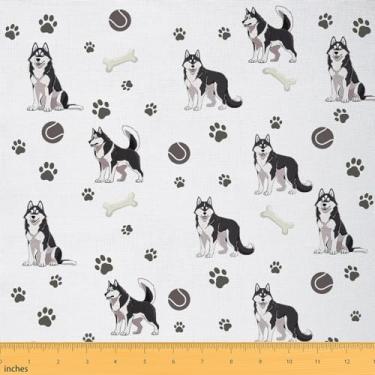 Imagem de Cute Husky Fabric by The Yard Cartoon Gray Paw Print Graffti Fabric for Kids Sewing Supplies Lovely Pet Wild Animals Decor Tecido para estofamento DIY e detalhes em casa 1 jarda, 91 cm C x 149,9 cm L