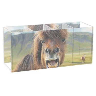 Imagem de TSENQUE Porta-canetas de lápis personalizado com cavalo fofo sorrindo para mesa, fofo, acrílico, artesanato, porta-copos, organizador de escritório para mesa