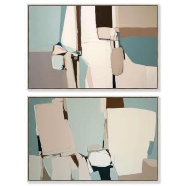 Imagem de Conjunto de 2 arte de parede de sala de estar em tela abstrata Neutral Harmony da Art Remedy, moldura prata, 76 x 50 cm