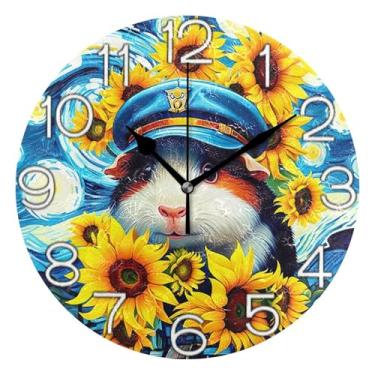 Imagem de Relógio de parede analógico decorativo para sala de aula relógio de escritório redondo sem tique-taque silencioso, decoração de parede de meados do século, sala de estar, porquinho-da-índia colorido