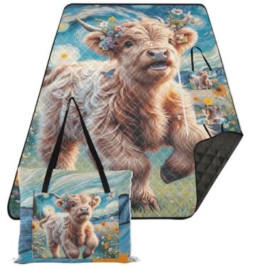 Imagem de TSENQUE Cobertor de praia bonito à prova de areia, à prova de areia, tapete de brincar ao ar livre para acessórios de piquenique de grama, dobrável, 203 x 152 cm