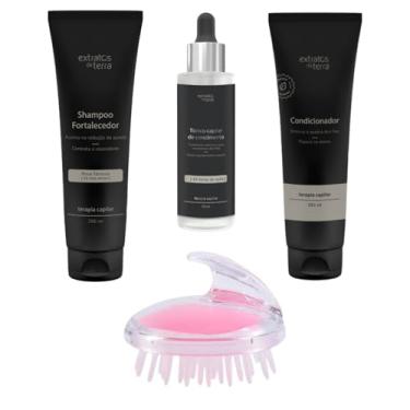 Imagem de Kit Completo de Tratamento Capilar : Shampoo Anti Calvice, Condicionador, Tônico de Crescimento de Cabelo e Escova Massageadora