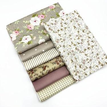 Imagem de 7 unidades de pacotes de tecido de algodão com estampa floral cinza para quilting 19 x 23 cm, patchwork quadrado para artesanato de costura DIY