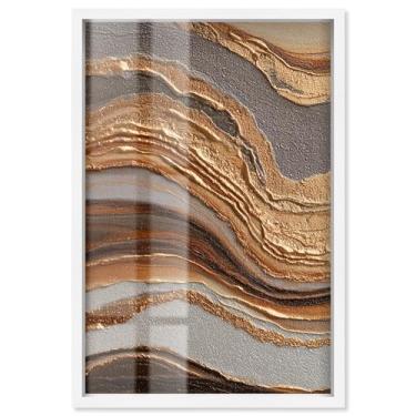 Imagem de Flow in Gold Shadowbox Print Abstract Wall Art por Art Remedy, moldura branca, 43 x 63 cm