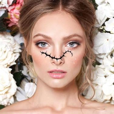 Imagem de Adesivo de tatuagens temporárias realistas com ponto de cicatriz para o corpo do Dia das Bruxas, à prova d'água, pontos falsos de cicatriz, adesivos de tatuagem para acessórios de cosplay de terror e