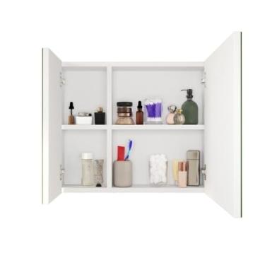 Imagem de Espelheira Suspensa Com 2 Portas Espelhadas Ideal Para Banheiro(Branco)