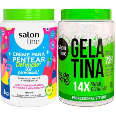 Imagem de Kit Creme para Pentear Xô Porosidade e Gelatina Super Definição, 1kg Cada, Salon Line Cabelos Cacheados, Controle Frizz