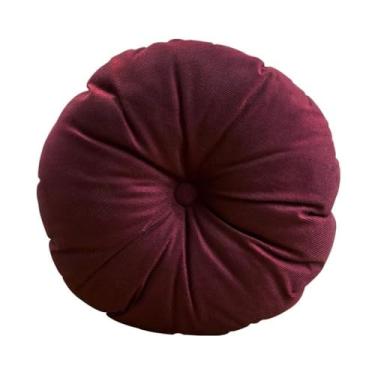 Imagem de Almofada Redonda Com Botão e Zíper Tecido Suede Liso 40x40cm almofada para cadeira para Sofá Cadeira Quarto Sala Almofada para Assento e Decoração(Vinho,2)
