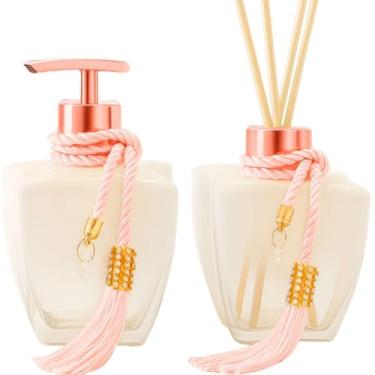 Imagem de Kit Vidros Banheiro Luxo Degradê Branco com Saboneteira e Difusor Decorativo(Rose)