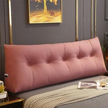 Imagem de BAGASI Almofadas de cunha, cabeceira, leitura, travesseiros, para sentar na cama, descanso, grande, triangular, almofada de algodão e linho, almofada de apoio lombar, rosa, 100 x 50 x 20 cm