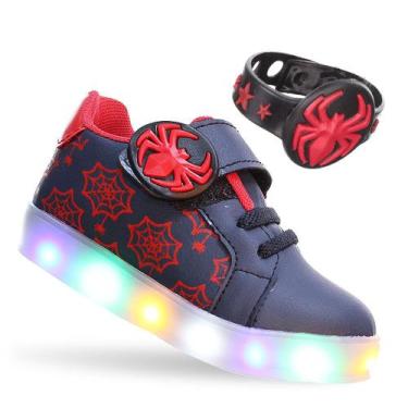 Imagem de Tênis Infantil Masculino Menino Aranha Luz Led Com Pulseira Azul Marin