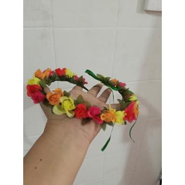 Imagem de Coroa de Flores Artificiais, Tiara Floral Colorida com Rosas Vermelhas, Amarelas e Laranja, Acessório para Cabelo, Decoração para Festas