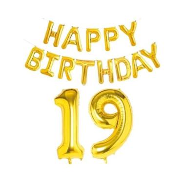 Imagem de Balões De Folha Dourados De Feliz Aniversário 15 Peças Decoração De Fe