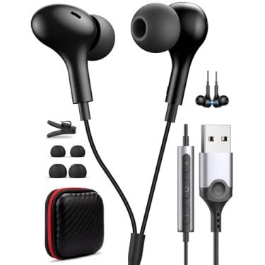 Imagem de Fones de ouvido USB para PC laptop, fones de ouvido magnéticos com fio de 2,5 m, fone de ouvido de computador com controle de microfone, microfone silencioso, cancelamento de ruído nos ouvidos, fones