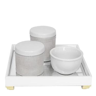 Imagem de Kit Higiene Espelho Potes, Molhadeira E Capa Dourado Quarto