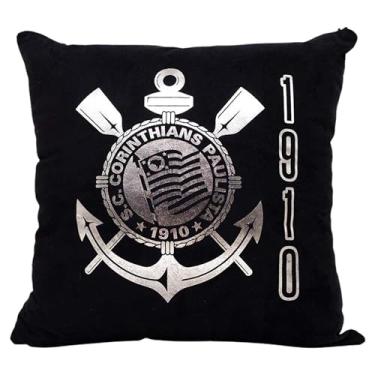 Imagem de Zonacriativa - Almofada Corinthians 40x40cm | Toque macio e aveludado, estampa em foil prateado e enchimento em fibra | Ideal para descanso do timão