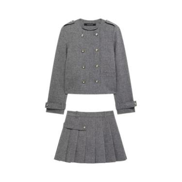 Imagem de Conjunto De Saia E Jaqueta Elegante Feminina Com Botões Duplos, Manga 