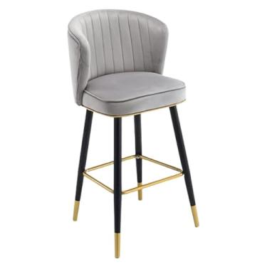 Imagem de Banqueta de bar de 55 cm de altura Banqueta de bar para sala de jantar, cadeiras de ilha de cozinha de veludo de metal com encosto cadeiras de metal