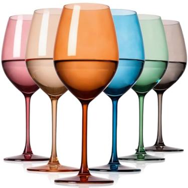 Imagem de comfit Conjunto de taças de vinho coloridas de 170 a 538 g, vidro colorido de cristal soprado à mão com haste para vinho branco e tinto, taça de vinho multicolor para Halloween, Ação de Graças, festa