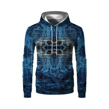 Imagem de Moletom com capuz eletrônico 3D masculino, pulôver casual engraçado, H